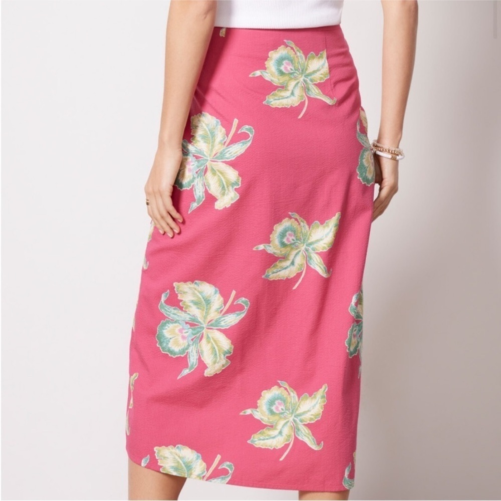 Faherty Pink Floral Pacifica Seersucker Wrap Midi Skirt size small like new - Picture 4 of 12